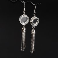 1Pair Stainless Steel Personality Round Glass Memory Locket Women Dangle Aretes Hip Hop Long Tassels Men Drop Earrings Jewelry