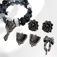5pcs/Lot Gun Black Alloy Beads Butterfly Flower Feather Moon Loose Spacer Beads For DIY Bracelet Jewelry Making Accessories
