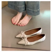 Summer Fashionable Comfortable Shallow Mouth Flat Shoes Pointed Toe Light Bow with Inner Heightened Casual Women's Shoes