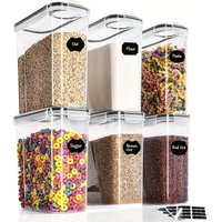 2.5L Cereal Storage Containers Set of 6, Plastic Airtight Food Storage Containers with Lids, Storage Jars for Storing Pasta, Rice, Flour, Dog, Pet Food, Cereal Dispenser Kitchen Organiser
