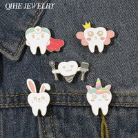 Belle dent émail broche lapin Animal dentiste broche Badge métal accessoires épinglette sac à dos chapeau cadeau médecin infirmière bijoux