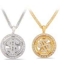Hip Hop Rotatable US Dollar Pendant Necklace Men Gold Sliver Color Ice Out Crystal Sign Rock Pendant Rapper Bling Cosplay