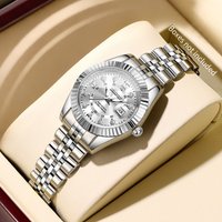Fashion Women Calendar Quartz Watch Luxury Rhinestone Roma Dial Stainless Steel Wristwatches Reloj Mujer Clock (Without Box)