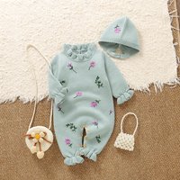 0-18m Newborn Baby Girls Rompers Clothes Fashion Floral Knit Infant Full Sleeve Jumpsuits Hats Outfits Sets 2pcs Toddler Costume