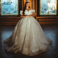 Alonlivn Exquisite Lace Luxury Applique Sweetheart Ball Gown Bride Dresses Shiny Off Shoulder Sleeves Princess Wedding Gowns