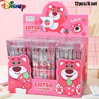 Toptoy Disney 12pcs Strawberry Bear Set, Creative Pink Bear Press-Type Click Gel Pen, Black Signature Pen, Smooth Writing