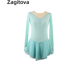 Zagitova Figure Skating Performance Dress Women Girls Ice Skating Skirt Long Sleeve Mint Color Mesh Skirt Competition