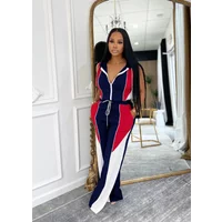 Women 2 Piece Set Color Patchwork Zipper Fly Sleeveless Crop Top Pants Matching Set 2025 Summer Workout Outfits