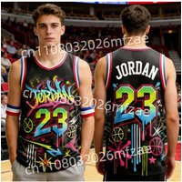 2026 New Arrivals Jordan No.23 Street Graffiti Hip-Hop Style Basketball Jersey Man Basketball Vest Fan Special Jersey Beach Surf