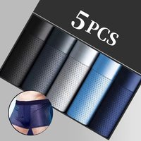 5Pcs/Men's Underwear Men's Panties Sexy Boxer Mesh Breathable Solid Color Briefs Thin Boxer Comfort Boxer Bamboo Hole Large Size