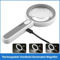 Rechargeable 12X LED Illuminated Handheld Magnifier 3 Light Modes for Seniors Reading Jewelry Inspection Craft Work