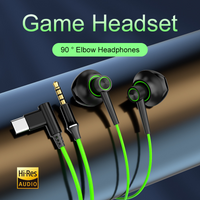 USB C 90° Elbow Gaming Wired Headphones HiFi Surround Sound With Mic Type C 3.5mm Wired Headphones For Samsng Galaxy S25 S24 S23