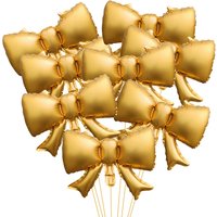 8Pcs 15-Inch Bowknot Foil Balloons, Matte Gold Ribbon Mylar Balloons, Aesthetic Bow Shape Decorations for Wedding, Anniversary a