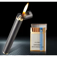Mini cylindrical cigarette lighter, creative grinding wheel open flame gas lighter, metal material, can hold cigarette box