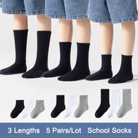 5 Pairs/lot 3-15 Years Children Socks for Boys 3 Lengths High Quality Solid Color Cotton Kids Girls School Socks Teen Socks