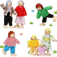 Wooden Dollhouse Family Set of 7 Flexible Mini People Figures Doll House Accessories Pretend Play Toys for Kids Birthday Gift