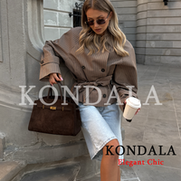 KONDALA Veste courte à carreaux tendance pour femmes, veste à double boutonnage avec ceinture et poches, nouvelle mode 2026, veste trench streetwear pour début d'automne
