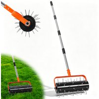 Rasenbelüftungsrolle, manuelle Rasenbelüftungsrolle, Hand-Vertikutierer mit 42 Nadeln, 5 cm & Spritzschutz, Rasenbelüftungs-Gartenrolle, Vertikutierer-Rasenrolle für Garten, Hof, Terrasse, 120 x 40 cm