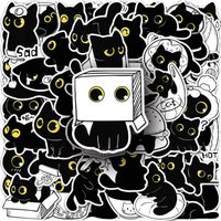 50Pcs Cartoon Black Cat Stickers Funny Cat DIY Stickers Scrapbooking Phone Luggage Skateboard Waterproof Decals