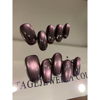 10Pcs Press on Nails Short Purple Cat Eyes Fake Nails Includes 1 Sheet Adhesive Tabs & 1 Pc Mini File