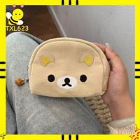 Kawaii Rilakkuma Canvas Storage Bag Cartoon Cute Makeup Bag Zero Wallet Portable Multi-Functional Sanitary Napkin Bag Girl Gifts