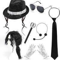 2026 Jackson-Style Pailletten-Hut-Krawatte-Handschuh-Set Funkelndes Disco-Kostüm für Kinder Tanzparty Halloween Bühnenauftritt Cosplay-Outfit