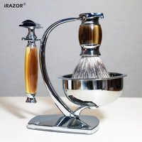 iRAZOR Classic Men's DE Double Edge Razor Kit with 10 Manual Shaver Blades Shaving Bowl and Silvertip Badger Brush Gift Set