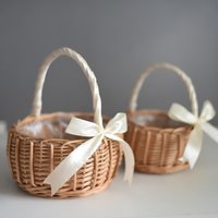 Woven Flower Basket Rattan Storage Basket Flower Girl Hand Basket Handmade Flower Basket For Home Wedding Decor