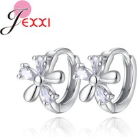 Elegant Flowers Shape 925 Sterling Silver Crystals Hoop Earrings For Women Girls Daily Party Trendy Brincos Accessories