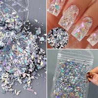 1 Bag Holographic Broken Glass Nail Flakes Irregular Shiny Silver Aurora Nail Glitter Sequins Sparkly Glitter DIY Manicure Decor