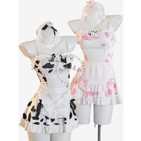 AniLV Anime Lolita Cute Cow Maid Uniform Women Maidservant Dress Outfits Cosplay Costumes