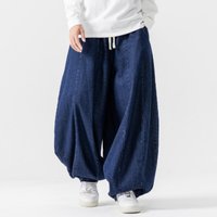 Neue retro lose pluderhosen männer hip-hop denim breite bein hosen männer einfarbig gerade bein hosen jeans elastische taille hosen mich