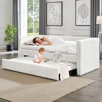 Upholstered Sofa Bed Daybed Frame with Wooden Daybed with Trundle, Twin Size Modern Corduroy