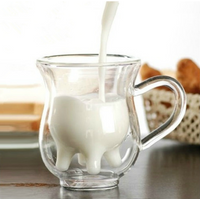 Creative Cow Double Layer Glass Creamer Cup 250ml Lovely Milk Jug Juice Tea Coffee Cup Clear Glass Mug Milk Frother Pitcher