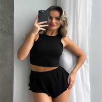 New Women's Summer American Style Sexy Women's Ribbed Sleeveless Shorts Pajama Set Rolled Hem Homewear Summer Clothing