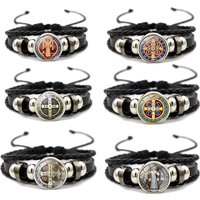 Saint Benedict Medallion Bracelet I LOVE JESUS Glass Art Picture Handcraft Bangle Catholic San Benito Bracelet Jewelry