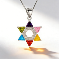 Colorful Star of David Pendant Necklace for Women,Dainty Hexagram Choker with Cubic Zirconia,Trendy Bohemian Jewelry Gift for
