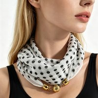 Polka Dot Print Magnetic Buckle Scarf, Thin Chiffon Square Wrap Scarf,Easy Lazy Quick Wear Neck Scarf, Decorative Neckerchief