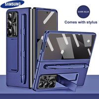 Samsung Galaxy Z Fold 7 6 5 AG Matte Film Integrated with Tempered Glass Film Shockproof Leather with Touch Pen Slot Hinge Funda