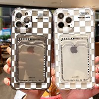 Transparent Card Slot Case For iPhone 13 14 15 16 11 12 Pro Max 17 Air 16e XR XS X Grid Pattern Soft Pocket Holder Wallet Cover