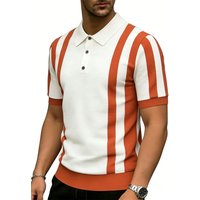 Vintage Short Sleeve Knitting Polo Shirts Men Spring Summer Trendy Striped Contrast Color Knit Tops Mens Casual Slim Polo Shirt