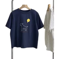 Women's Cotton Graphic Tee Cute Dog Balloon Print Crew Neck Short Sleeve Loose Fit Summer T-Shirt