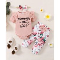 Newborn Baby Girl 3PCS Clothes Set Little Girl Short Sleeve Romper+Flowers Pant+Bowknot Headband 3-18Months Toddler Girl Outfit