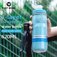 WEST BIKING Insulated&Cold Bicycle Water Bottle 620ml Portable Leakproof Cycling Kettle Running Hiking Squeeze Sports Bottle