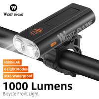 WEST BIKING 1000LM Bicycle Headlight 4000mAh USB Rechargeable Bike Light Waterproof LED Cycling Light with 360°Rotatable Bracket