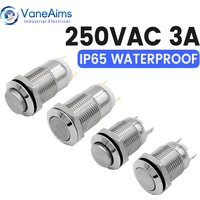 6pcs 12mm Push Button Switch Latching Momentary Self reset Waterproof Mini Electric Power Button Switch On Off 2pin 1NO 3A/250V