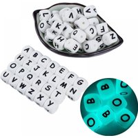 50Pcs 12mm Glow In the Dark English Alphabet Letter Beads Luminous Silicone Letters Beads for Baby Teething Chew Toy Shower Gift