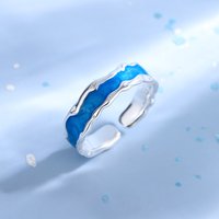 925 Sterling Silver Blue Enamel Adjustable Rings For Women Engagement Wedding Luxury Quality Jewelry Accessories