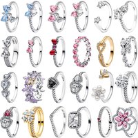 New 925 Sterling Silver Romantic Bridal Sweet Fashion Luxury Butterfly Heart Floral Ring Inlaid Gem Wedding Gift Fine Jewelry