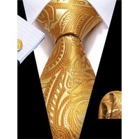 Barry.Wang Jacquard Gold & Yellow Men's Tie With Pocket Square Cufflinks Set Exquisiet Necktie For Male Wedding Business